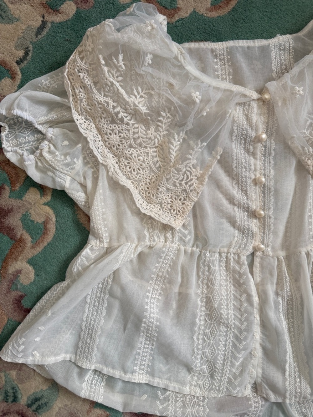 Delicate Ivory Embroidered Lace Blouse